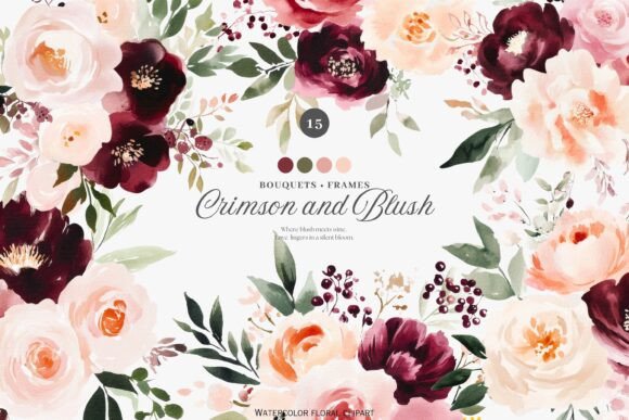 Download Burgundy Florals Blush Roses Set - Burgundy Collection