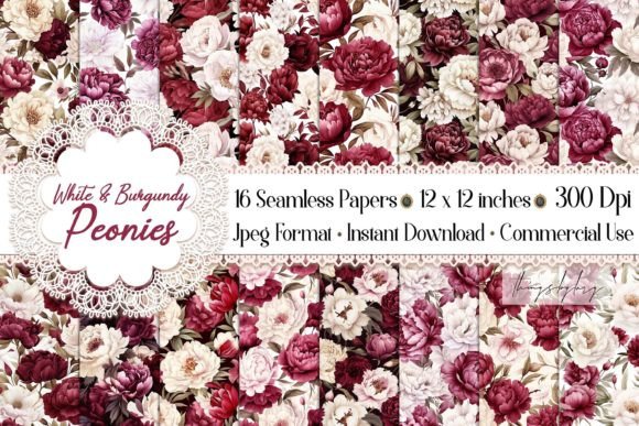Download 16 Seamless White Burgundy Peony Pattern - Premium Resources