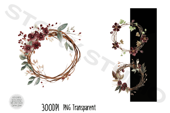 Download Rustic Burgundy Floral Wreath Frames - Burgundy Collection