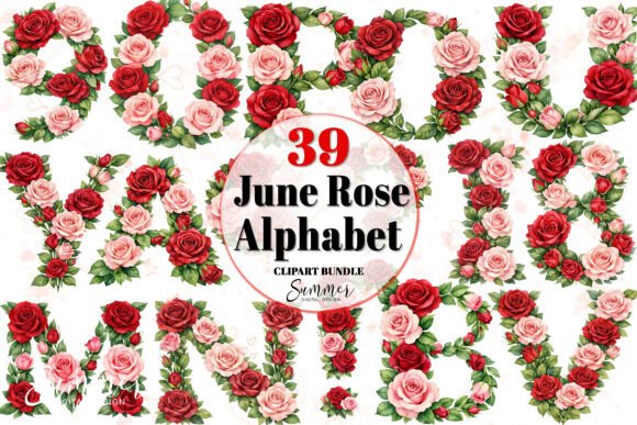 Download June Rose Birth Flower Alphabet Clipart - Rose Collection