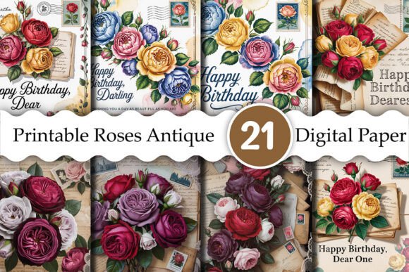 Download Printable Roses Antique Collage Paper - Rose Collection