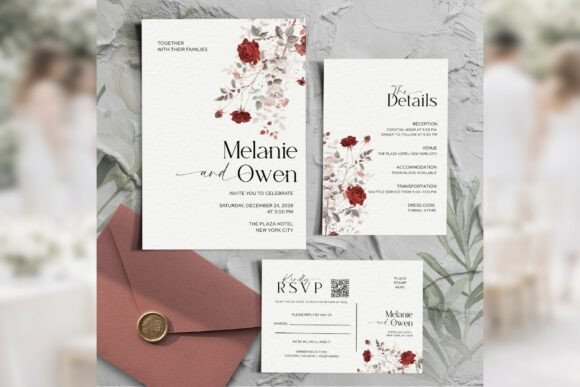 Download Burgundy Rose Invitation Suite Bd013 - Burgundy Collection