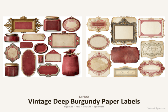 Download Vintage Deep Burgundy Paper Labels - Burgundy Collection