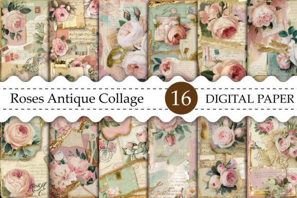 Download Printable Roses Antique Collage Papers - Rose Collection