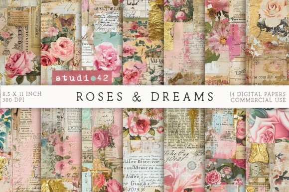 Download Printable Roses Antique Collage Papers - Rose Collection