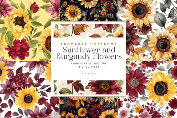 Download Sunflower &amp; Burgundy Flower Patterns - Premium Resources