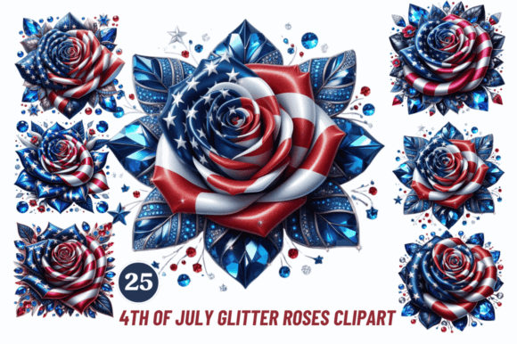 Download 4th of July GLITTER Roses Clipart Bundle - Rose Collection