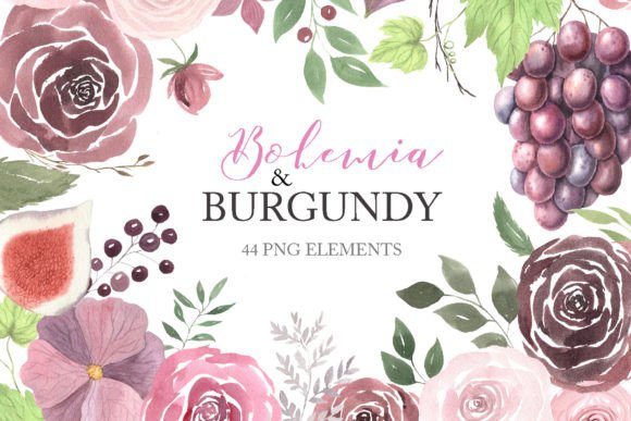 Download Watercolor Burgundy Fall Flowers Clipart - Burgundy Collection