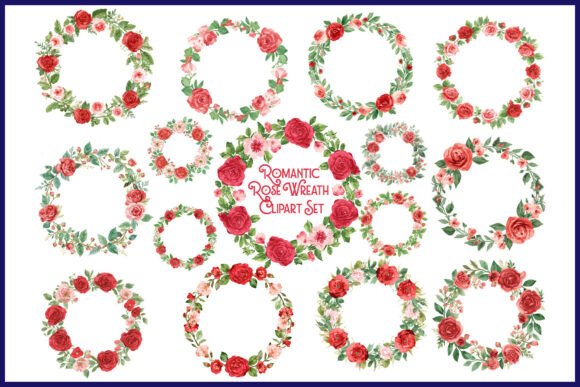Download Romantic Rose Wreath Clipart Set - Rose Collection