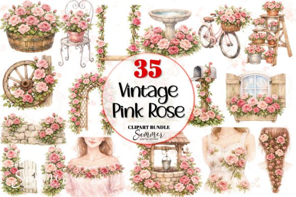Download Vintage Pink Rose Shabby Chic Clipart - Rose Collection