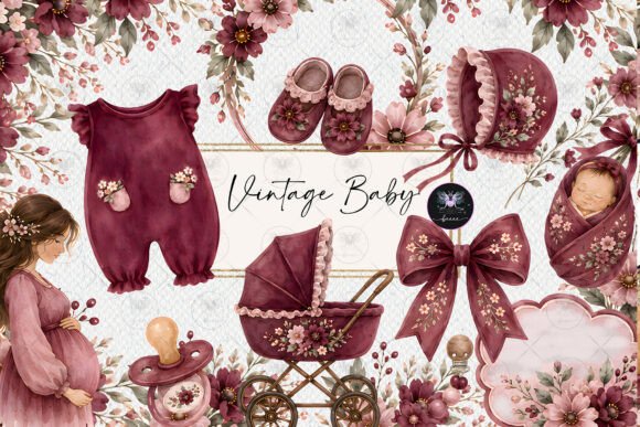Download Burgundy Baby Vintage Clipart - Burgundy Collection