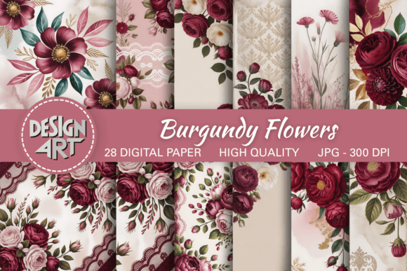 Download Burgundy Flowers Digital Backgrounds - Burgundy Collection