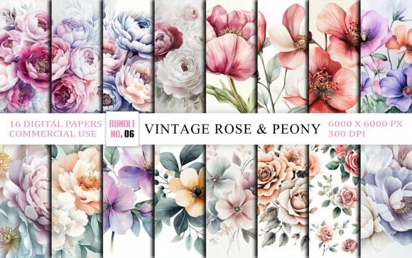 Download Vintage Rose &amp; Peony Watercolor Flower - Rose Collection